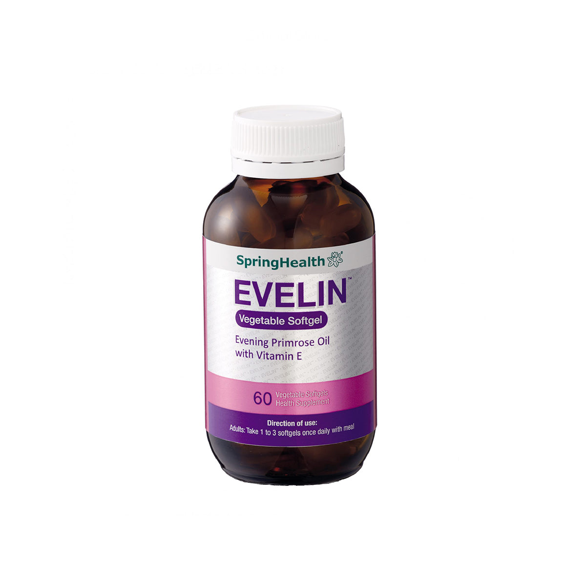 SpringHealth® Evelin® Vegetable Softgel Evening Primrose Oil with Vitamin E (60 Capsules)