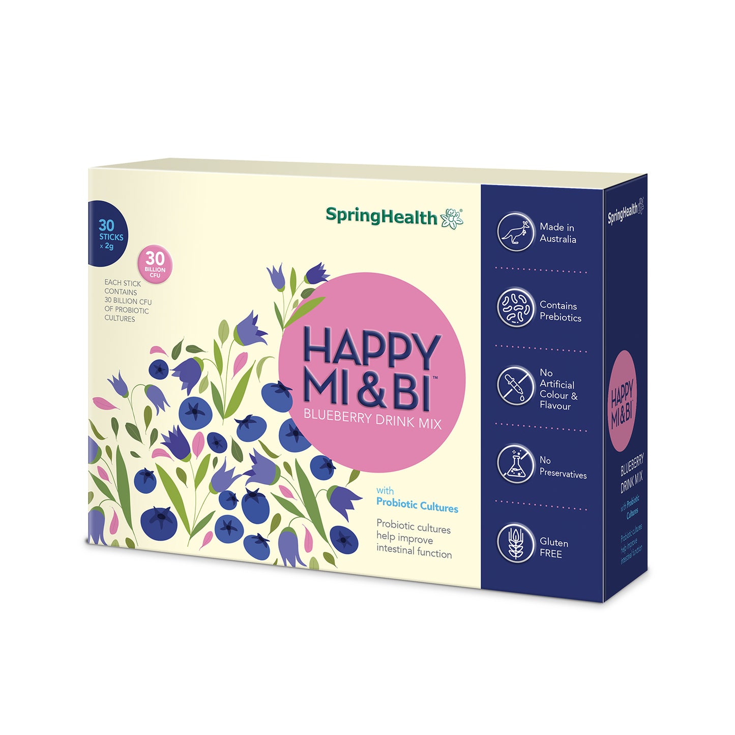 SpringHealth® Happy MI&BI® Blueberry Drink Mix with 30 Billion CFU Probiotics (30's)