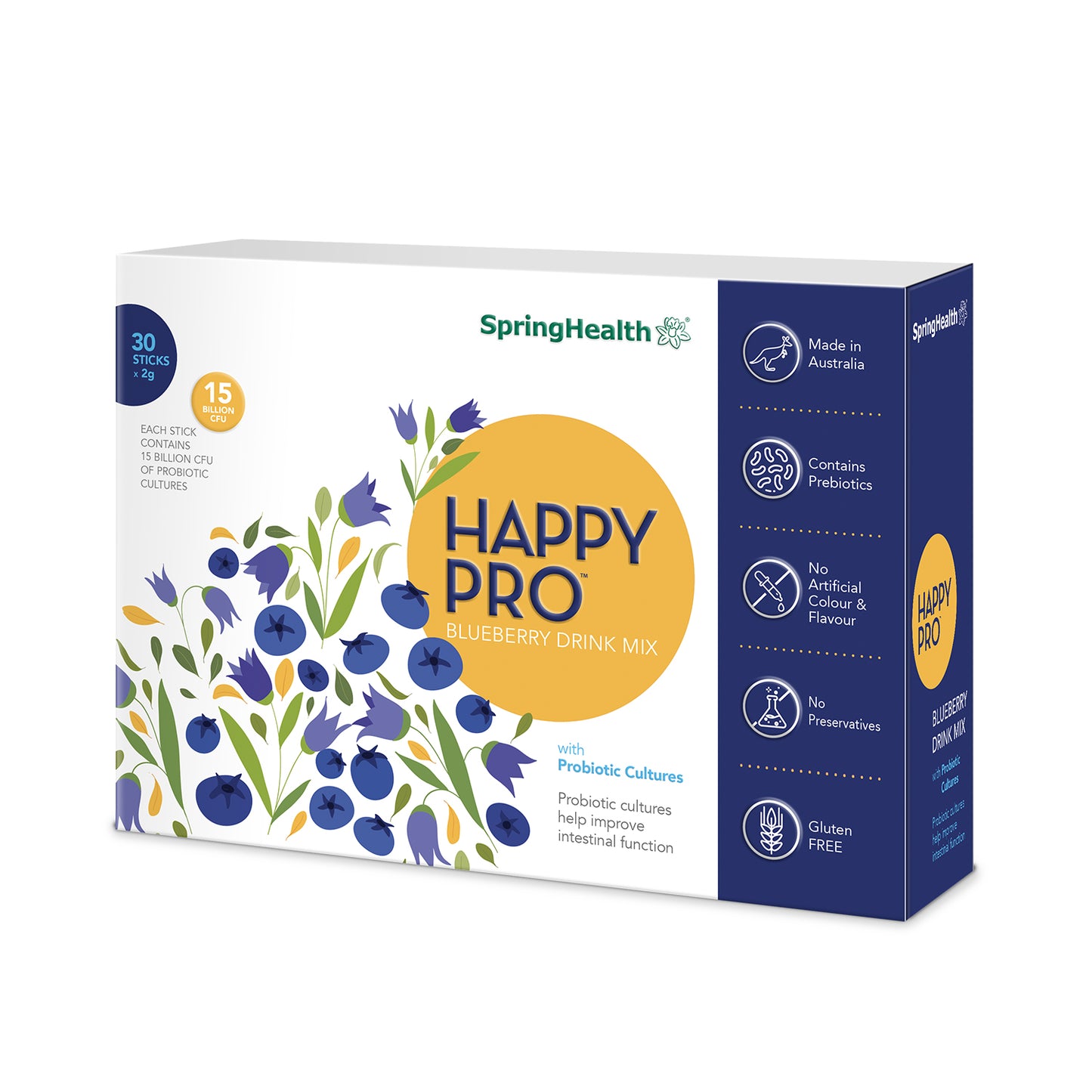 SpringHealth® Happy PRO® Blueberry Drink Mix with 15 Billion CFU Probiotics (30's)