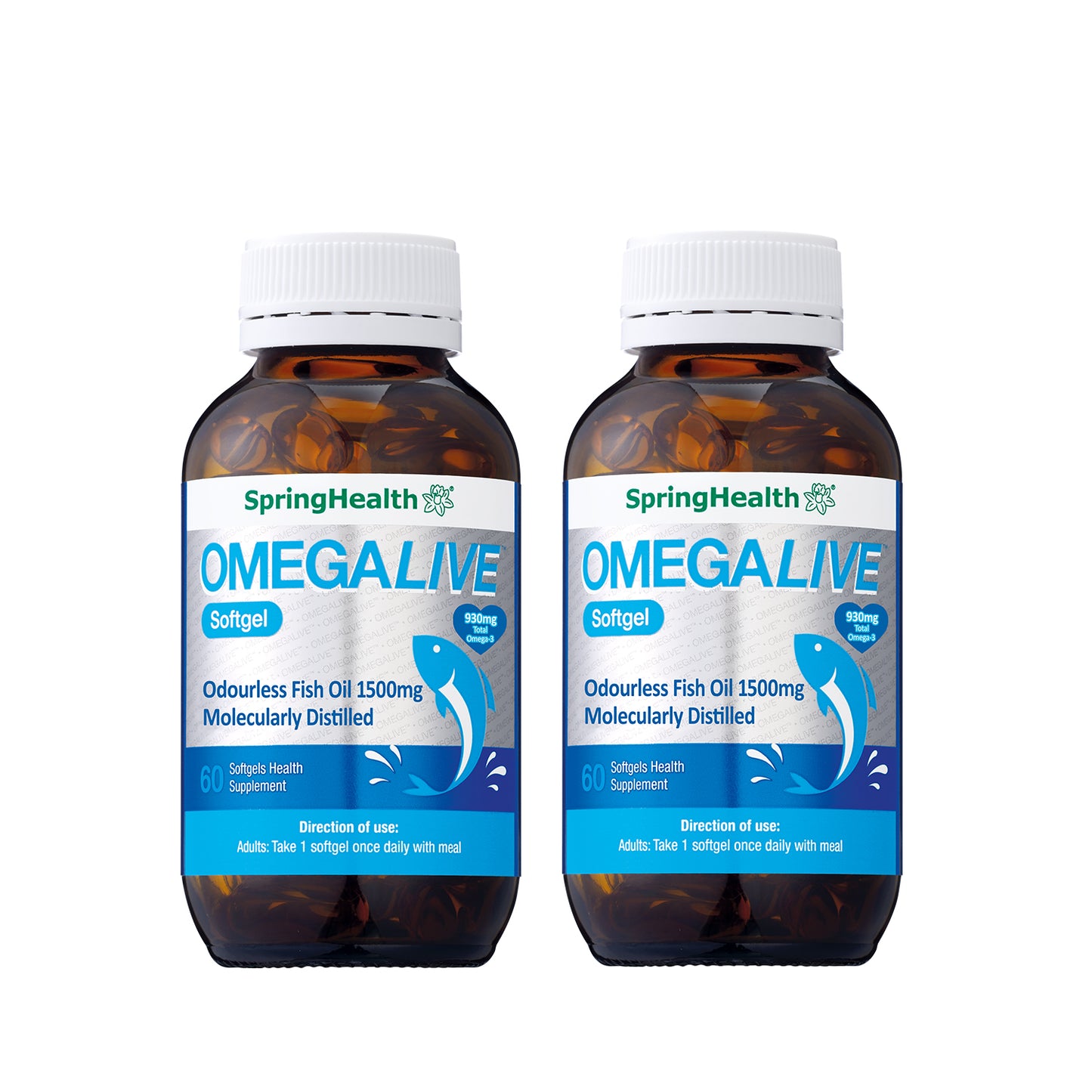 SpringHealth® Omegalive® Odourless Fish Oil 1500mg (2x60's)