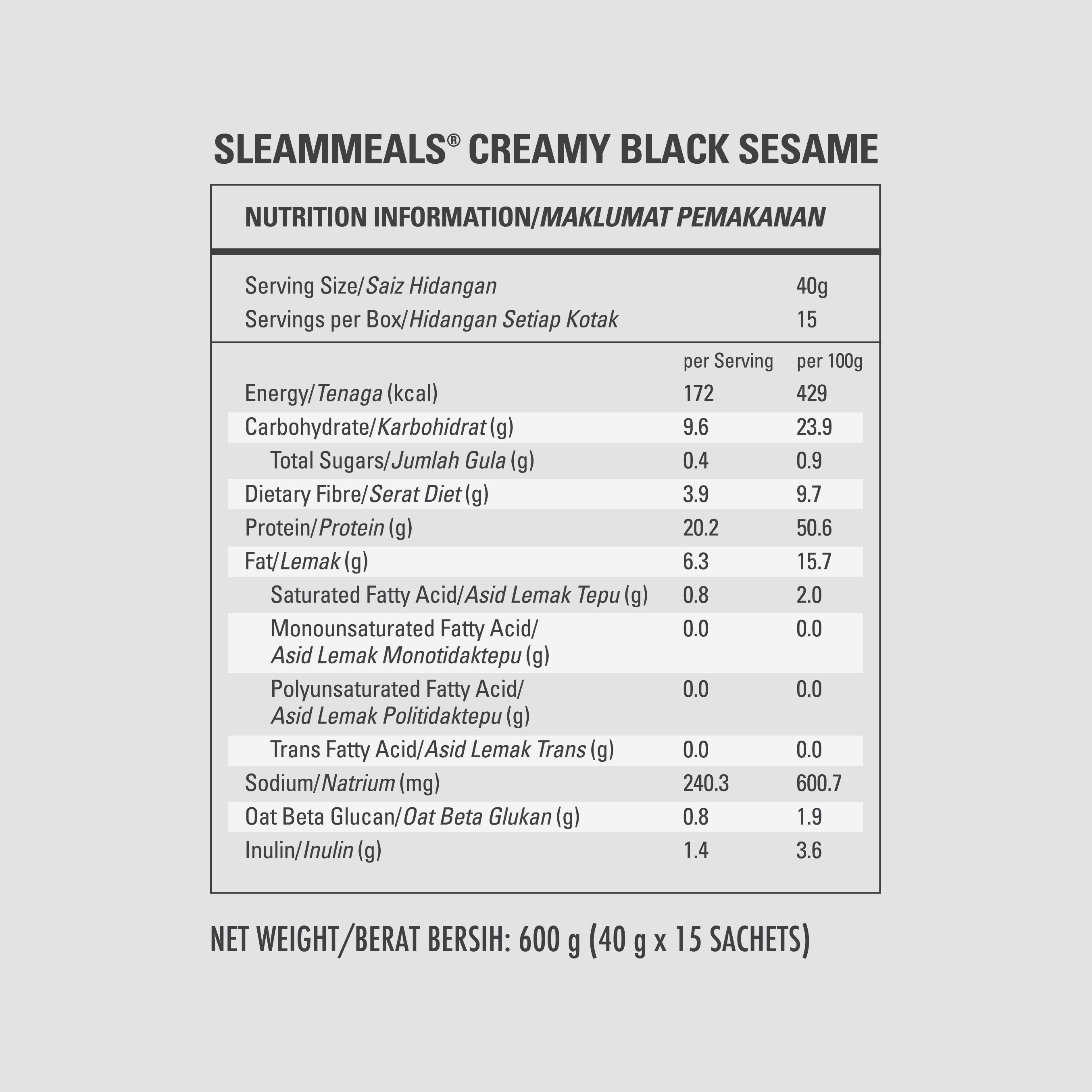 SleamMeals®  Creamy Black Sesame Plant Protein Shake  (15'S)