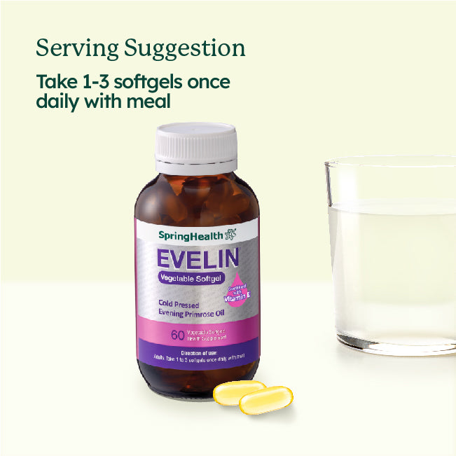 EVELIN® Vegetable Softgel Evening Primrose Oil with Vitamin E (60 Capsules)