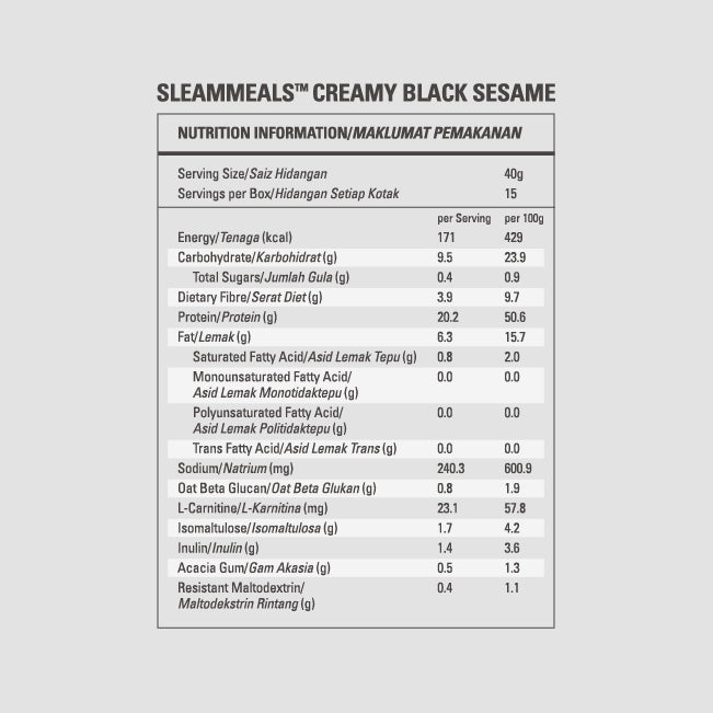 SleamMeals®  Creamy Black Sesame Plant Protein Shake  (15'S)