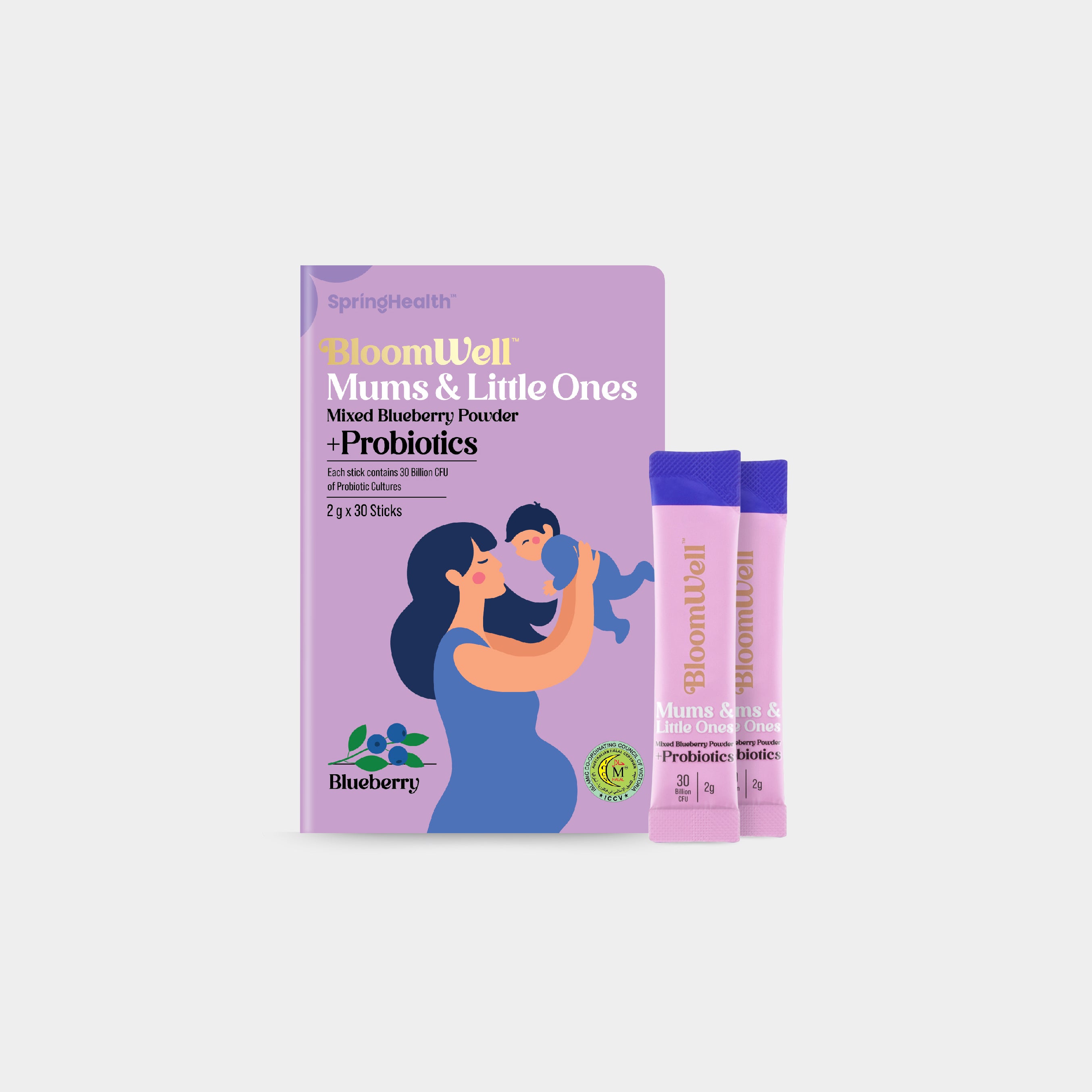 BloomWell Mums & Little Ones Mixed Blueberry Powder + Probiotics Sample (2's)