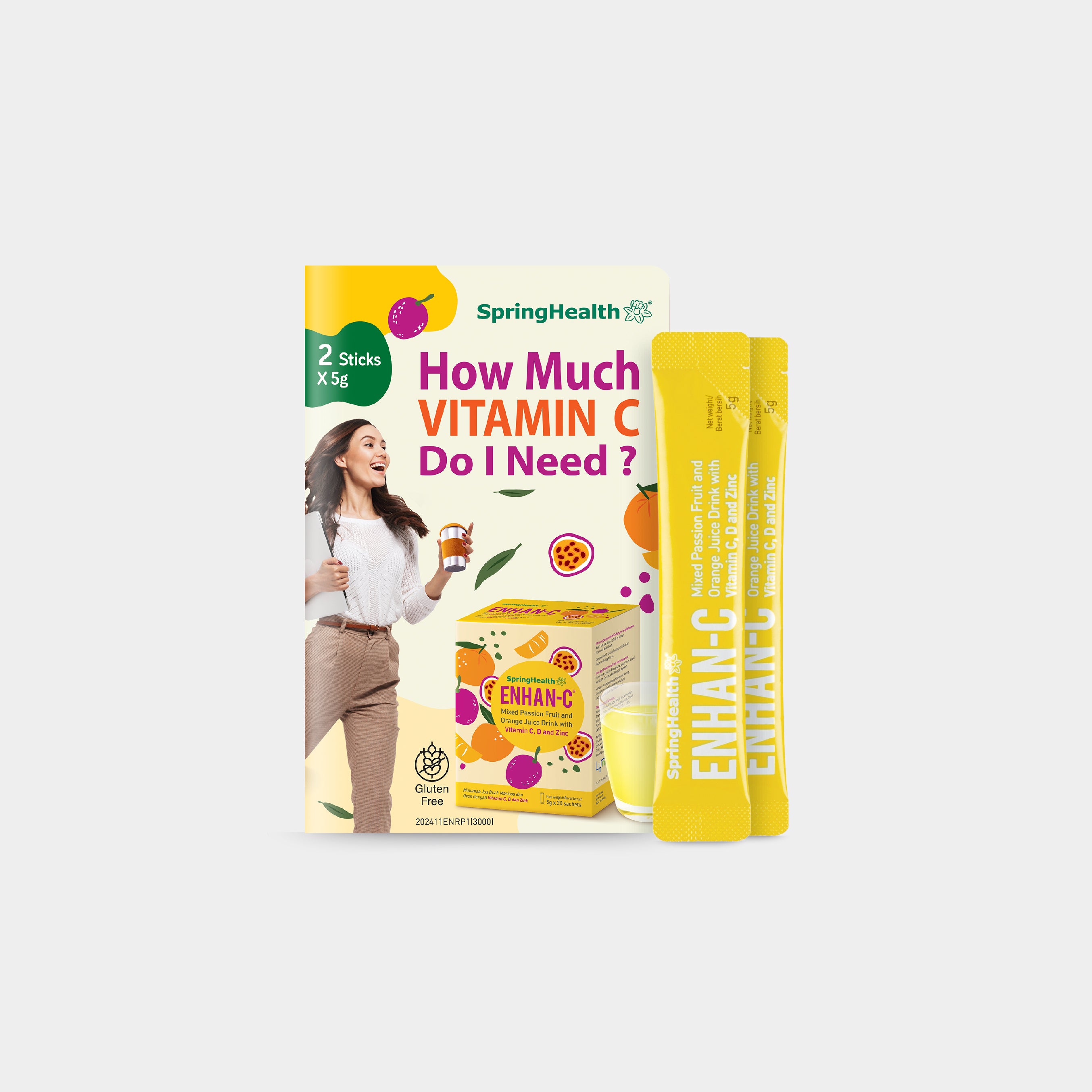 Enhan-C® Mixed Passion Fruit and Orange Juice Drink with Vitamin C, D and Zinc Sample (2's)